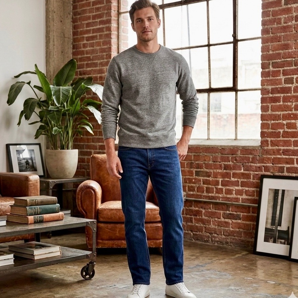 Everlane Uniform Mens‎ The Slim Jean Dark Indigo Blue Denim Pants 36x32 Stretch